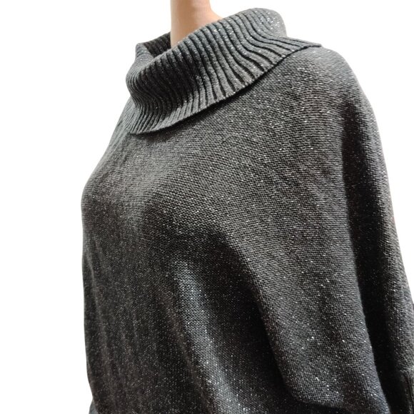 AGB L Gray Metallic Cowl Neck Batwing Sweater Dolman Sleeve Shimmer Knit Top - Picture 6 of 9